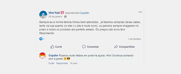 10 melhores comentários recebidos nas redes sociais da Copafer