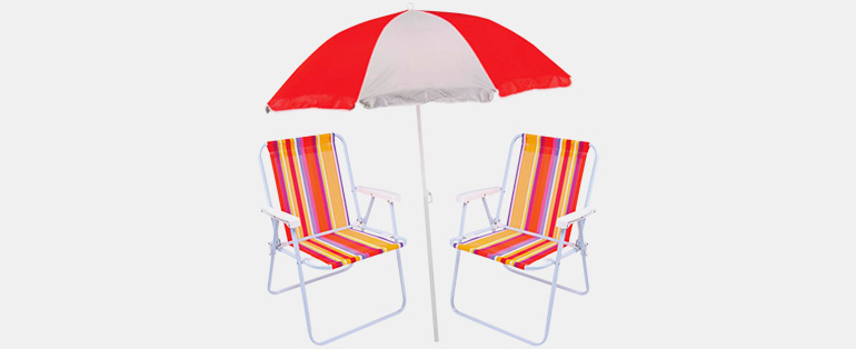 Produtos para o verão | Kit Guarda-Sol 1,80 Metro Vermelho e Branco + 2 Cadeiras de Praia Alta de Aço Cores Sortidas - MOR | Blog Copafer