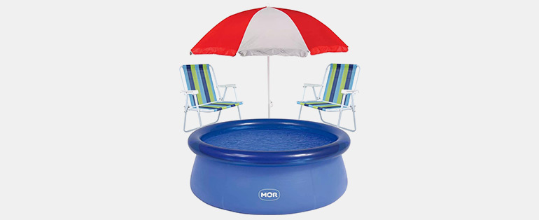 Decoração de verão | Kit Piscina Splash Fun 1000 Litros + 2 Cadeira de Praia Alta Cores Sortidas + Guarda-Sol 1,80 Metros Vermelho com Branco - MOR | Blog Copafer
